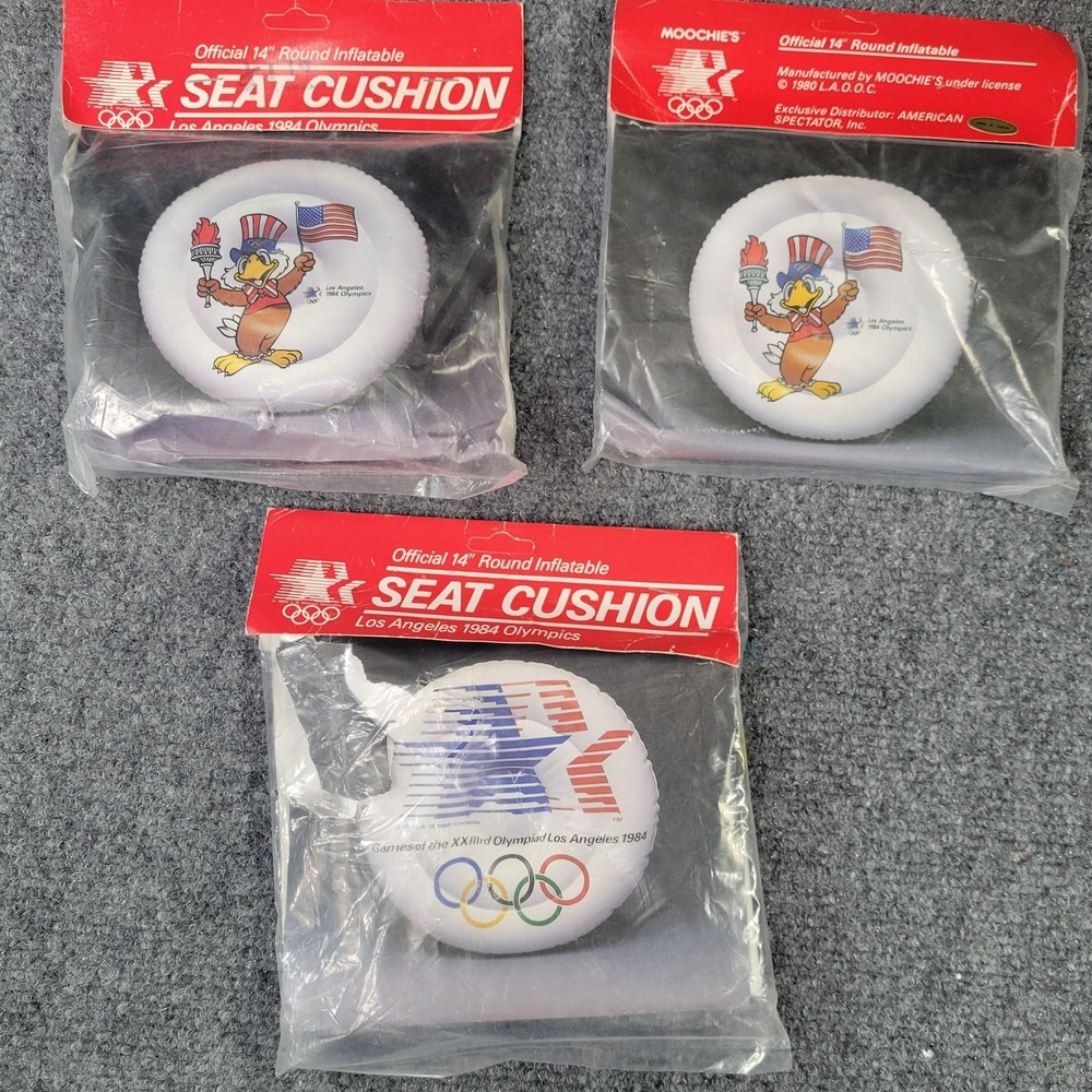 Vintage Los Angeles 1984 Olympics Seat 14" Cushion LOT 3 Inflatable Moochies